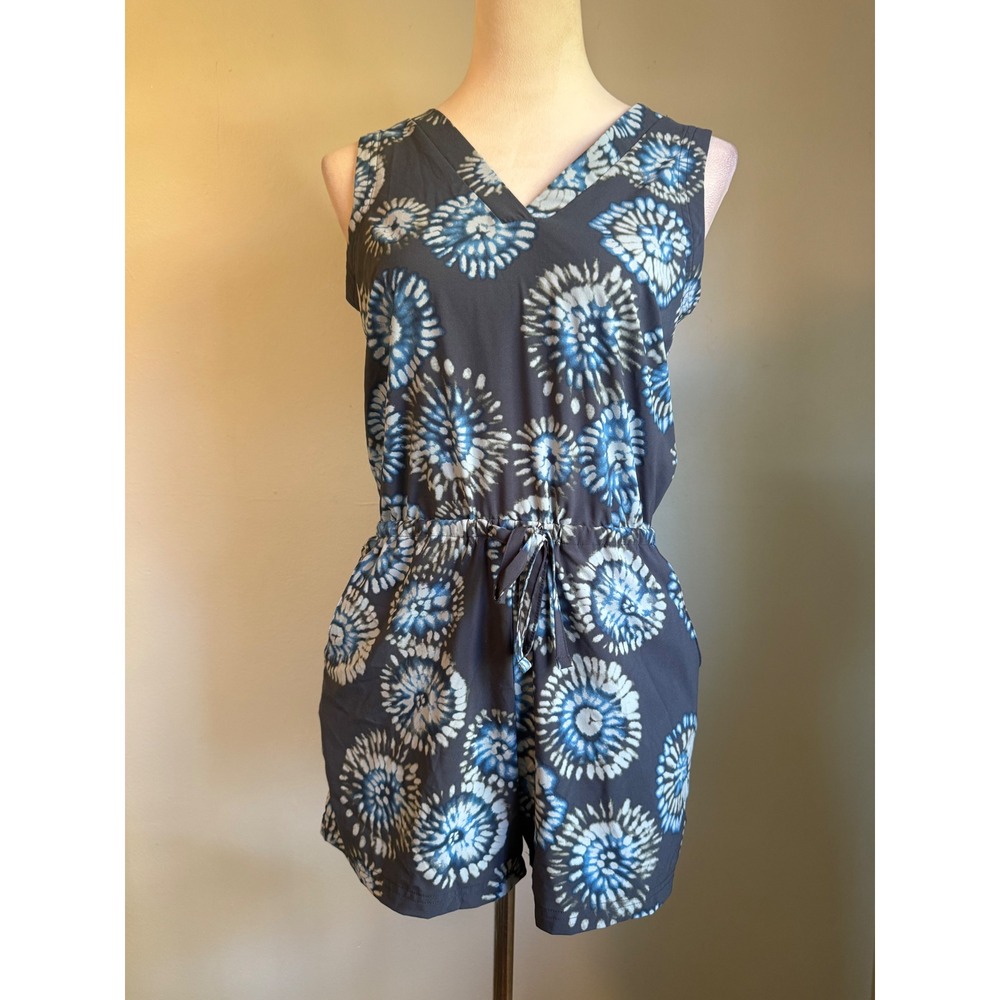 Toad&Co XS Sunburst tie dye boho Romper Blue Grey Sleeveless Drawstring beach y2